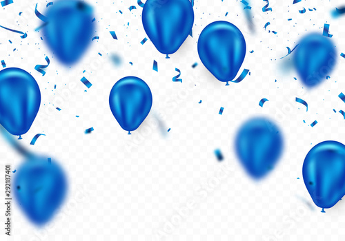 Blue balloon and confetti background Beautifully arranged for decorating various celebration parties