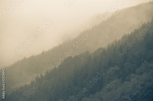 Autumn misty mountain cold background