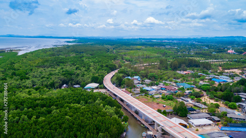 View of Pak Nam Prasae in Rayong province, Thailand. This area have many fisher village along the river.