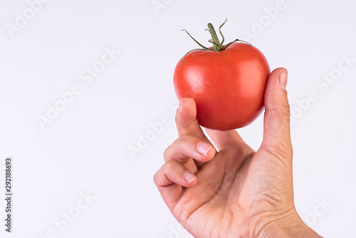 red tomato in hand
