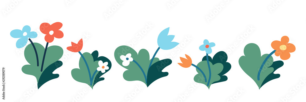 Garden flowers flat vector illustrations set Garden flowers flat vector illustrations set