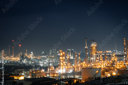 Factory of power and energy industrial at night. Petrochemical plant at twilight. © mmmx