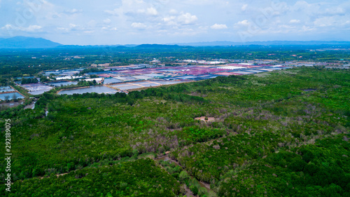 Aerial view of mangrove forest in Rayong province, Thailand.Aerial view of Thung Prong Thong, Rayong, Thailand