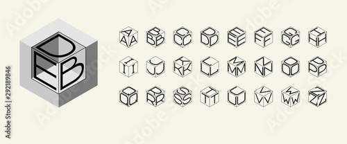 Vector Set template of the letters inscribed in the three sides of the cube, hexagon. To create monograms, logos and emblems