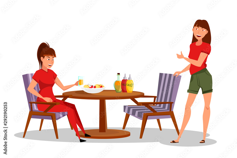 Young people on picnic flat color illustration Young people on picnic flat color illustration