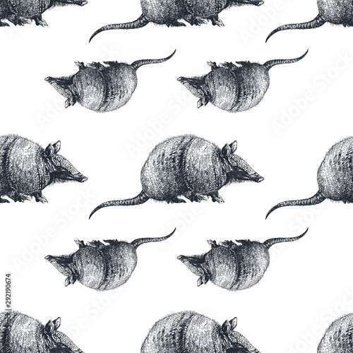 Seamless pattern of hand drawn sketch style armadillo isolated on white background. Vector illustration.