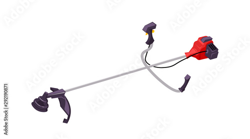 Electric string trimmer flat vector illustration