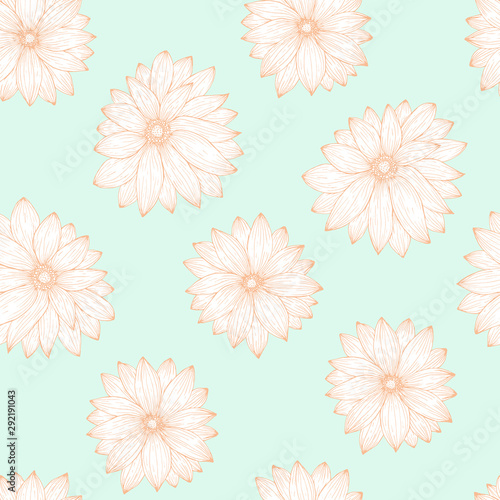 Seamless pattern, endless template of hand drawn flower gerbera vector illustration