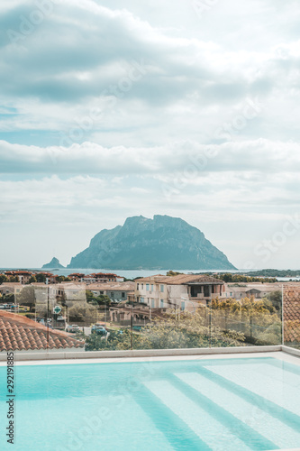 Rooftop pool overlooking Tavolara Island in Sardinia, Italy