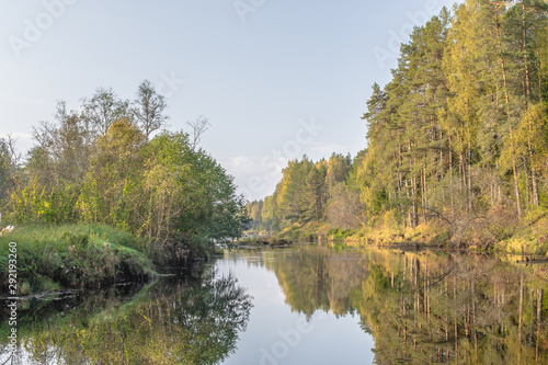 Tsna river flows through forest, at the turn of  the island, Tver region © Oleg