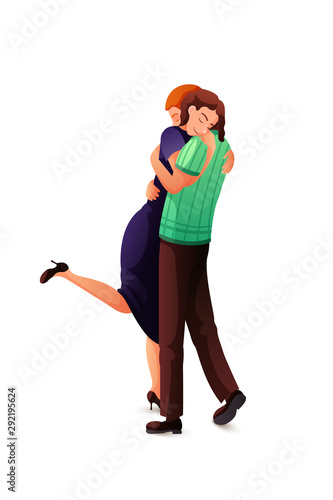 Happy couple hugging flat vector illustration