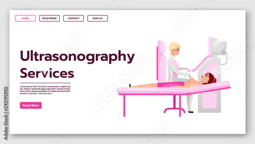 Ultrasonography services landing page vector template. Breast ultrasound diagnostic procedure website interface idea with flat illustrations. Homepage layout, web banner, webpage cartoon concept