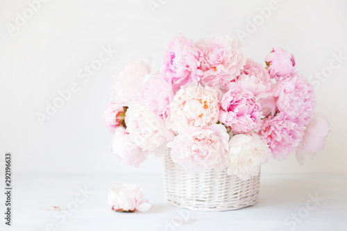 Fototapeta Naklejka Na Ścianę i Meble -  beautiful pink peony flowers bouquet in vase