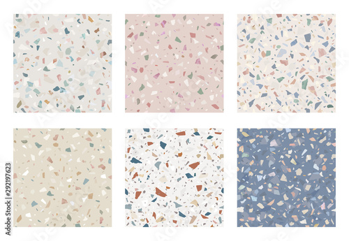 Set of granite stone terrazzo floor texture. Abstract  background, seamless pattern. Vector illustration.