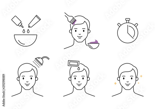 Men hair dyeing icons set