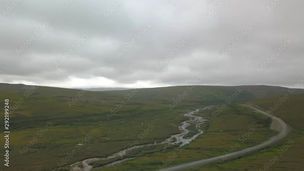 Aerial pan shot of the tundra and bush in Nome, Alaska Aerial pan shot of the tundra and bush in Nome, Alaska