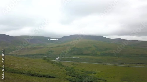 Aerial pan shot of the tundra in Nome, Alaska photo