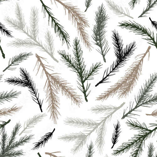 Vector Seamless christmas pattern with colorful pine on white background