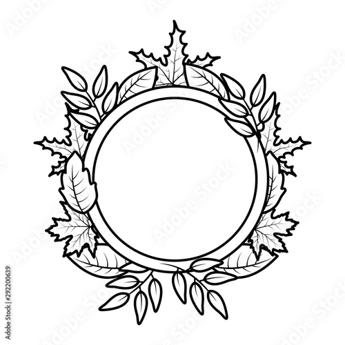 autumn circular frame with leafs decoration