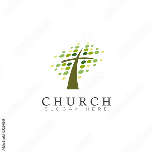logo church, with leaf spot and cross vector