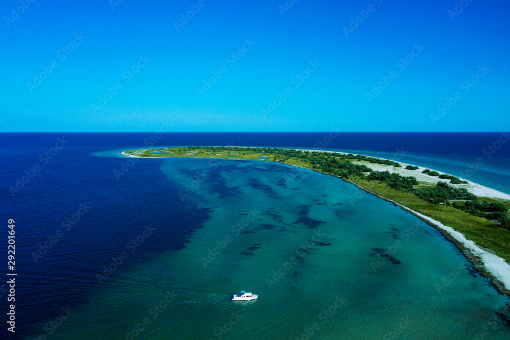 Aerial panorama of the sea paradise of Dzharylhach island in the Black Sea