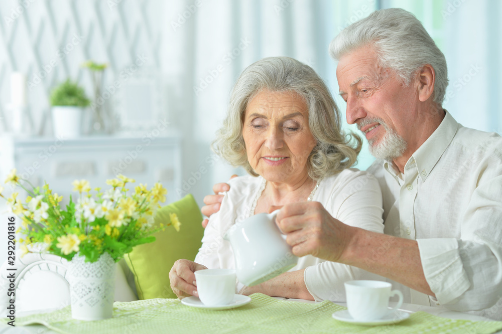Portrait of happy senior couple drinking tea Portrait of happy senior couple drinking tea