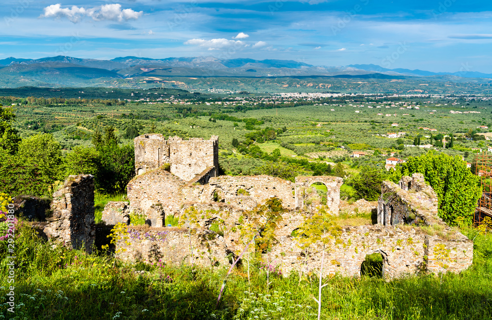 Ruins of the medieval Byzantine fortified town of Mystras in Greece