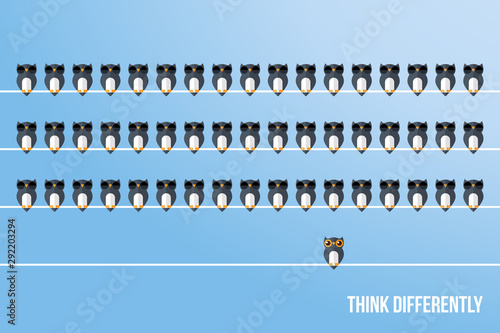 Think differently - Being different, standing out from the crowd -The graphic of owl also represents the concept of individuality , confidence, uniqueness, innovation, creativity.
