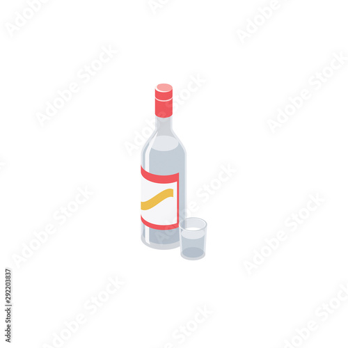 Vodka bottle. Vector 3d isometric, color web icons set, new flat style. Creative illustration design, idea for infographics.