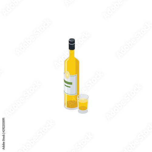 limoncello bottle. Vector 3d isometric, color web icons set, new flat style. Creative illustration design, idea for infographics.