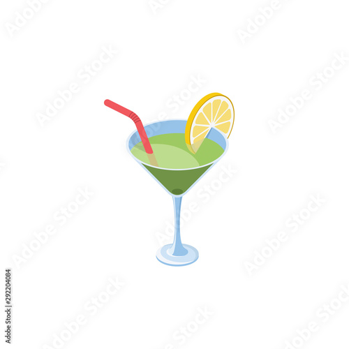 Cocktail glass. Vector 3d isometric, color web icons set, new flat style. Creative illustration design, idea for infographics.