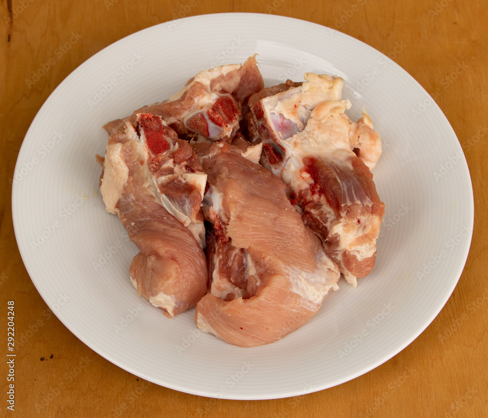 Raw meat on a plate ready for cooking.