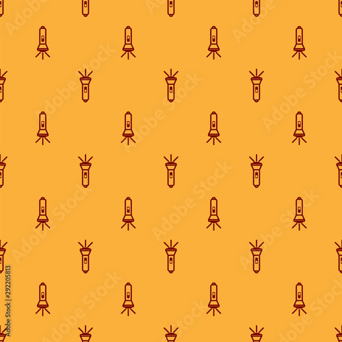 Red Flashlight icon isolated seamless pattern on brown background. Vector Illustration