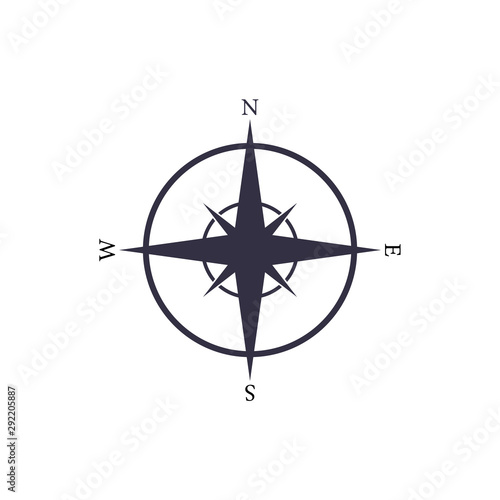 Simple vector nautical compas icon. Navigation map sign.