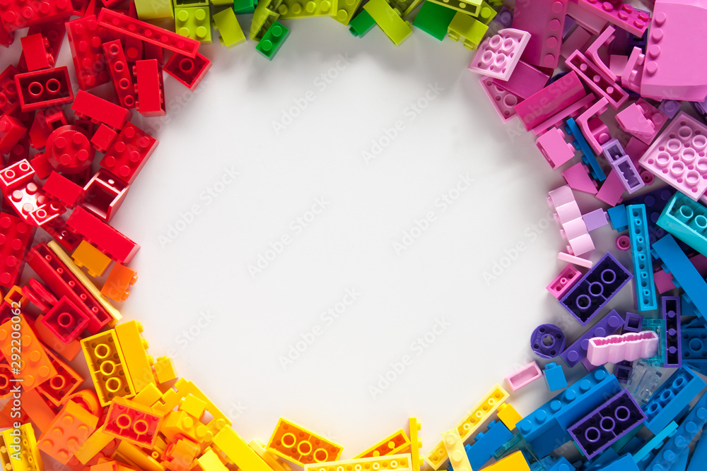 Colored toy bricks with place for your content. - obrazy, fototapety, plakaty 