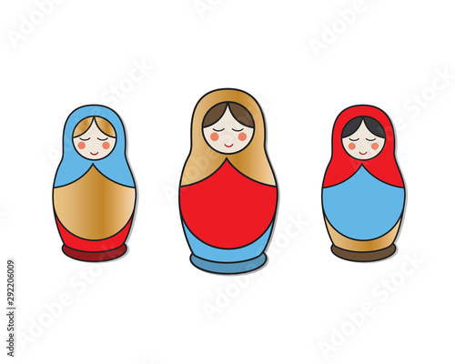 Nesting doll matrioshka icons. Traditional folk russian souvenir. Isolated on white. Vector