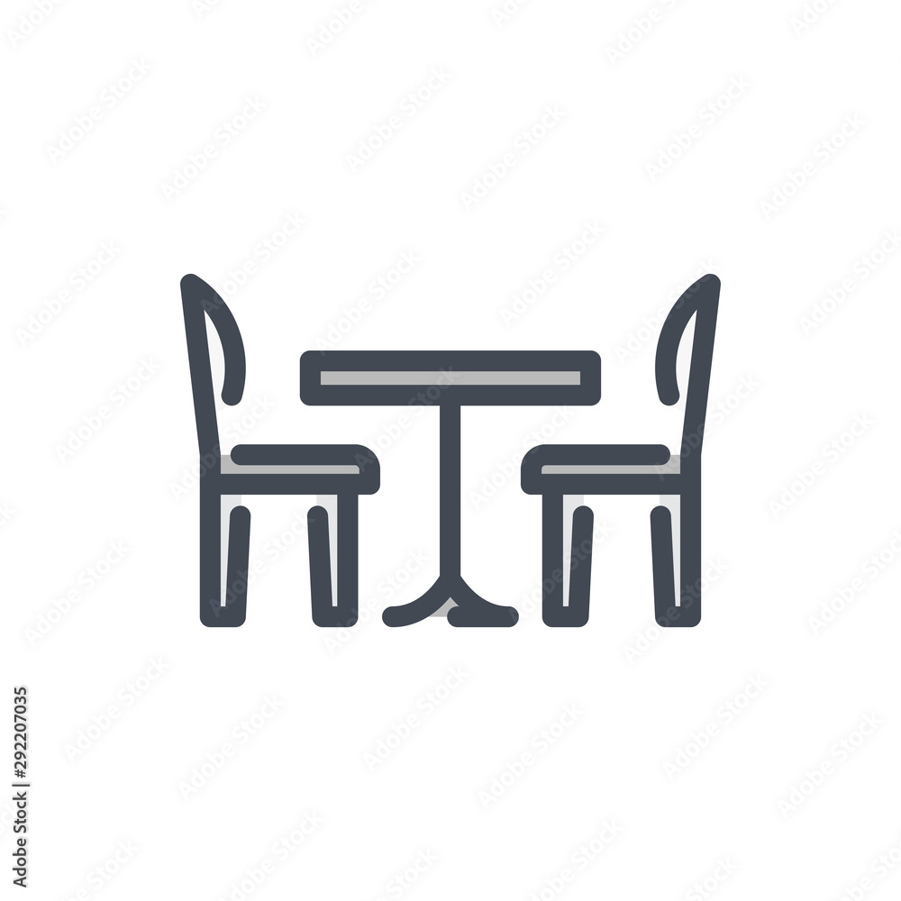 Kitchen table with chairs color line icon. Furniture vector outline colorful sign. Kitchen table with chairs color line icon. Furniture vector outline colorful sign.