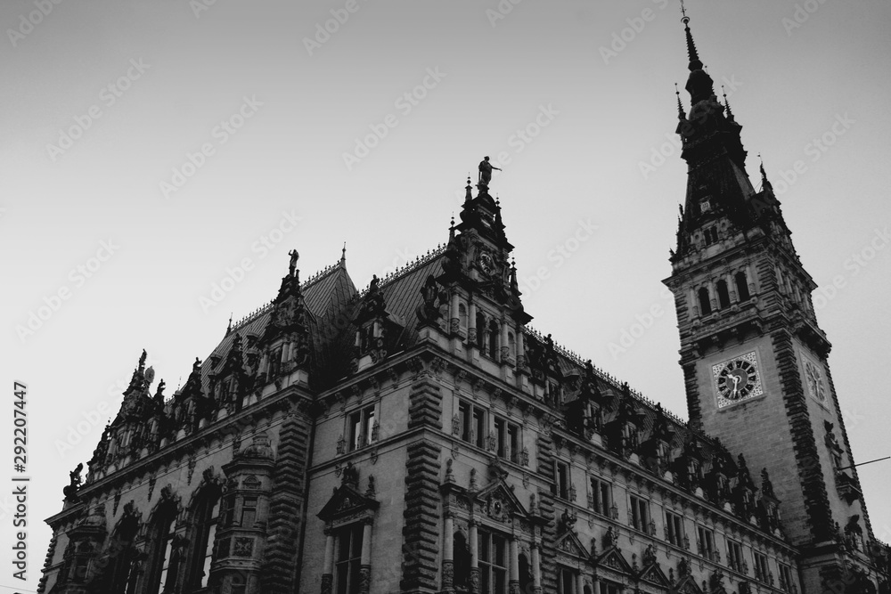 City hall Hamburg, Germany in b/w format