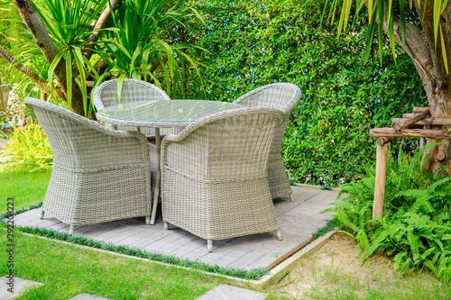 Rattan Table Set in the Garden