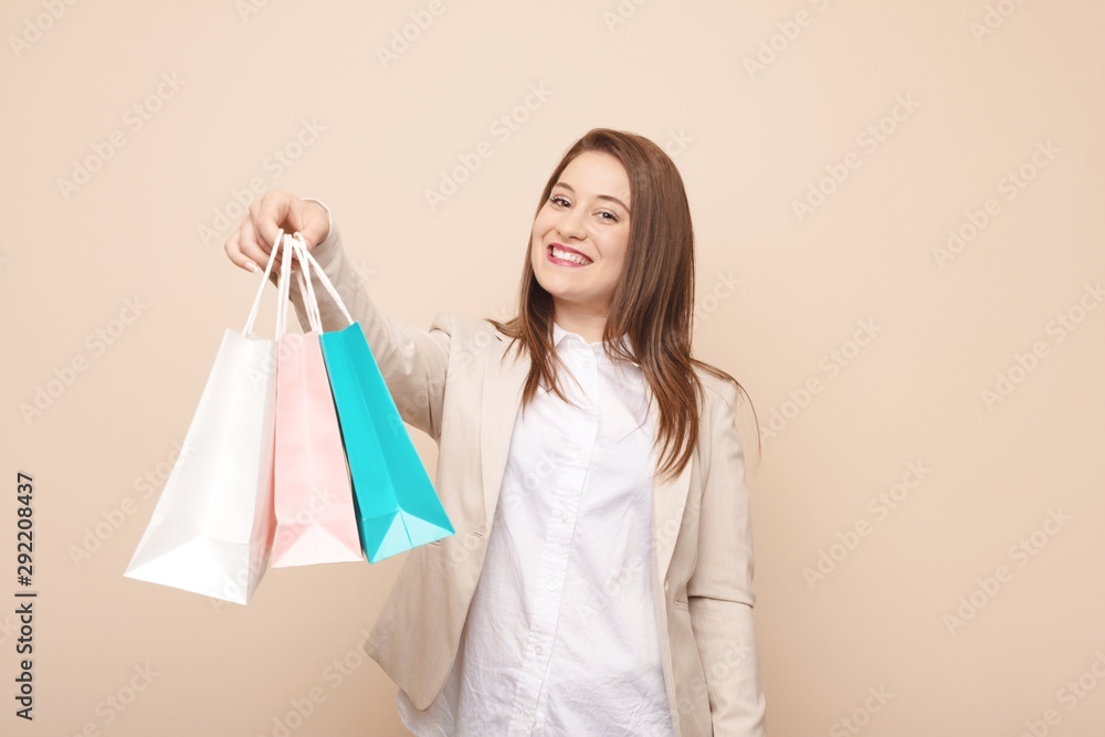 Young caucasian woman going to shopping