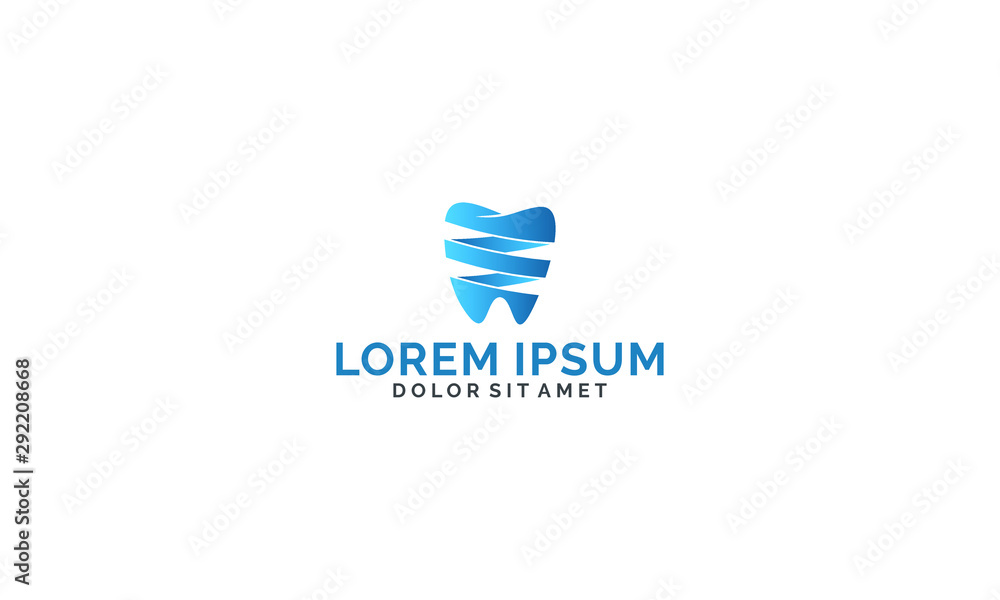 Dental care company logo template with 3d swirl teeth illustration in