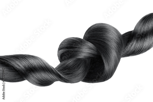 Fotografia, Obraz Black hair knot in shape of heart, isolated on white background