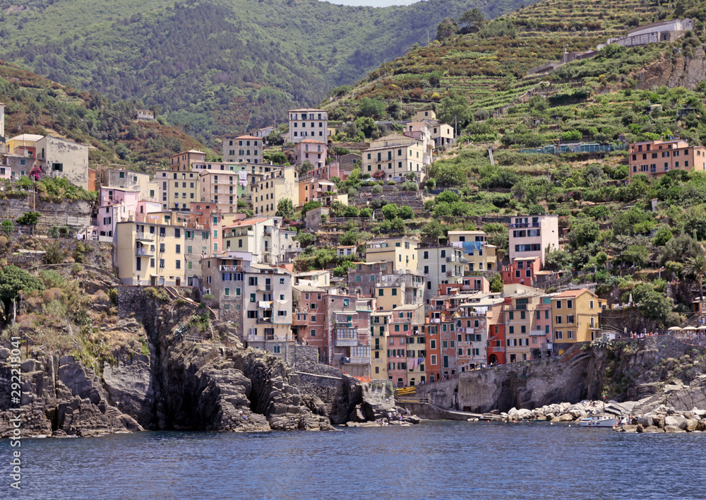 Italy. Cinque Terre. Riomaggiore. View from seaside