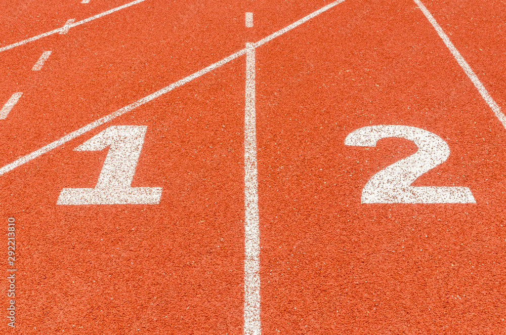 1 2 number, start or finish position  on race track in football stadium.