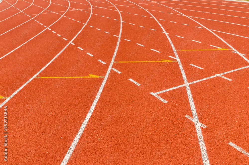 Fototapeta premium The running line track rubber lanes in sport stadium