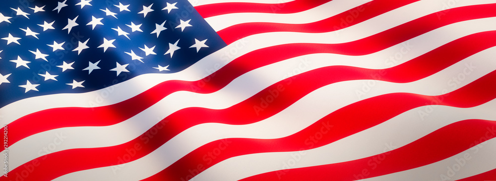 Waving flag of United States - Flag of America - Banner Format - obrazy, fototapety, plakaty 