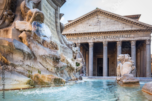 Fountain at the Pantheon temple in Rome, Italy