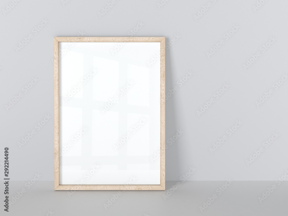 Wooden frame isolated on gray wall. 3d illustration. Wooden frame isolated on gray wall. 3d illustration.