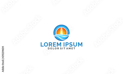 Business and consulting logo template with lighthouse, coastal and bluesky circle symbol in modern gradation pictogram illustration