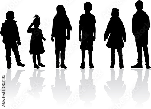 Vector silhouette of children on white background.